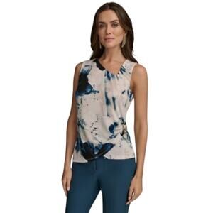 Donna Karan New York Women's Sleeveless Printed Asymmetrical Top in Cream Multi